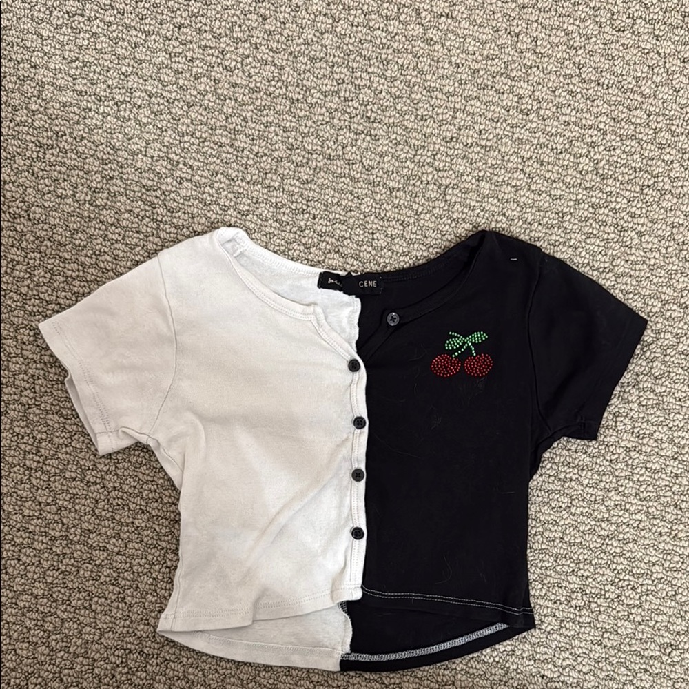 Black and White Button Down Shirt with Short Sleeves